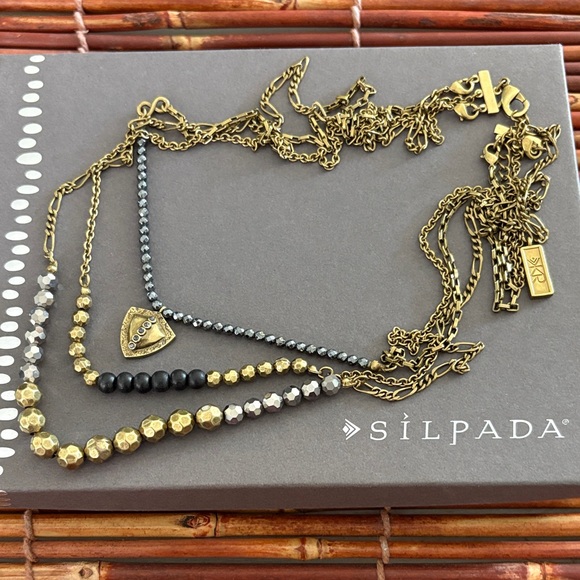 Silpada Gold and Black Beaded Necklace Convertible Chains - Picture 1 of 7